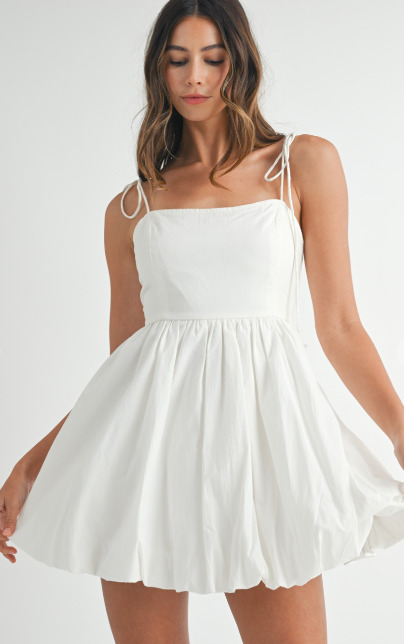 Caroline Bubble Hem Dress White