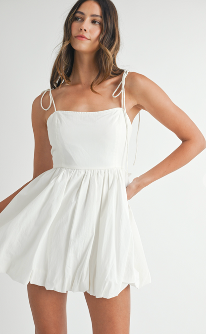 Caroline Bubble Hem Dress White