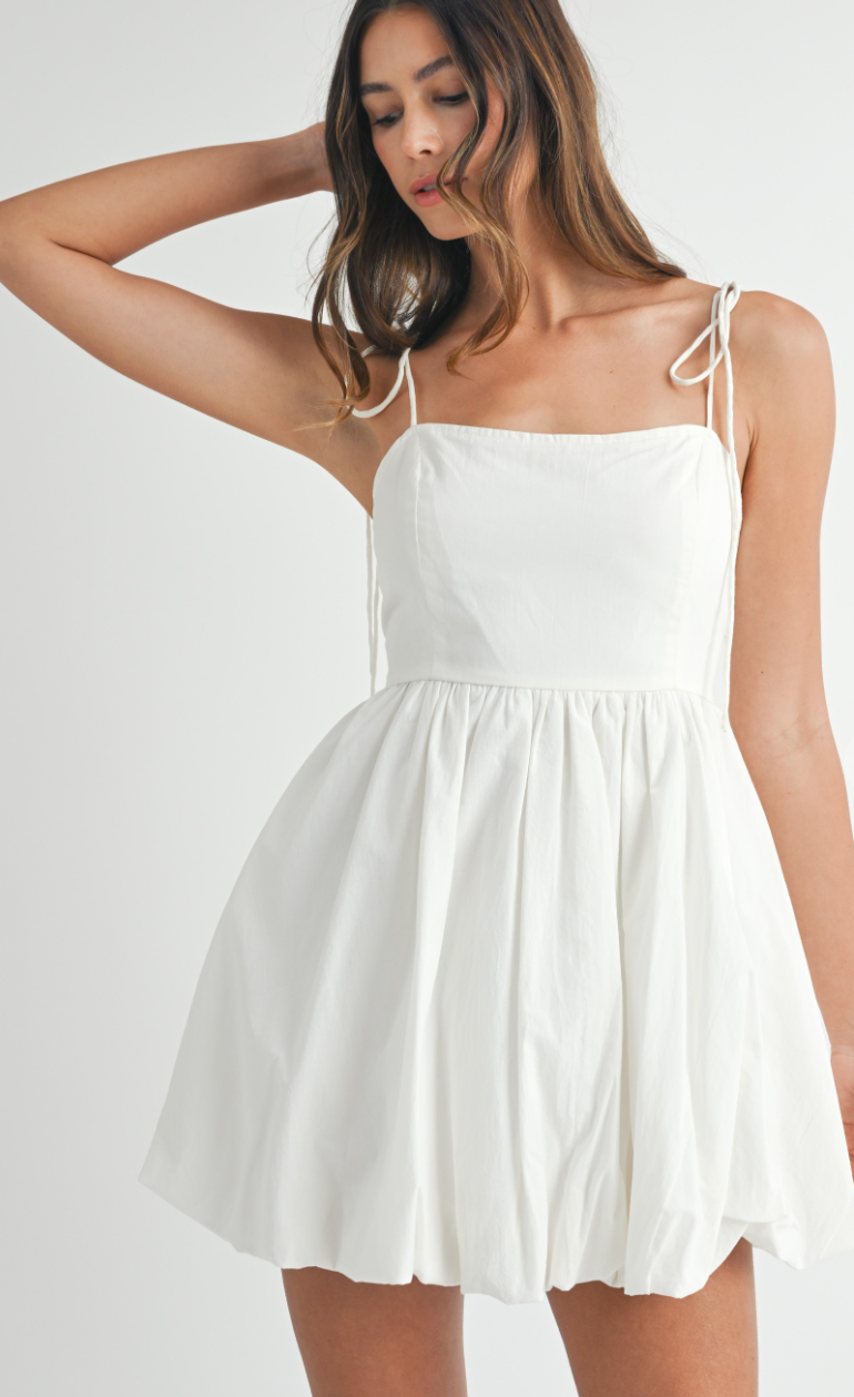 Caroline Bubble Hem Dress White