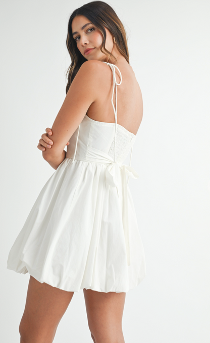 Caroline Bubble Hem Dress White