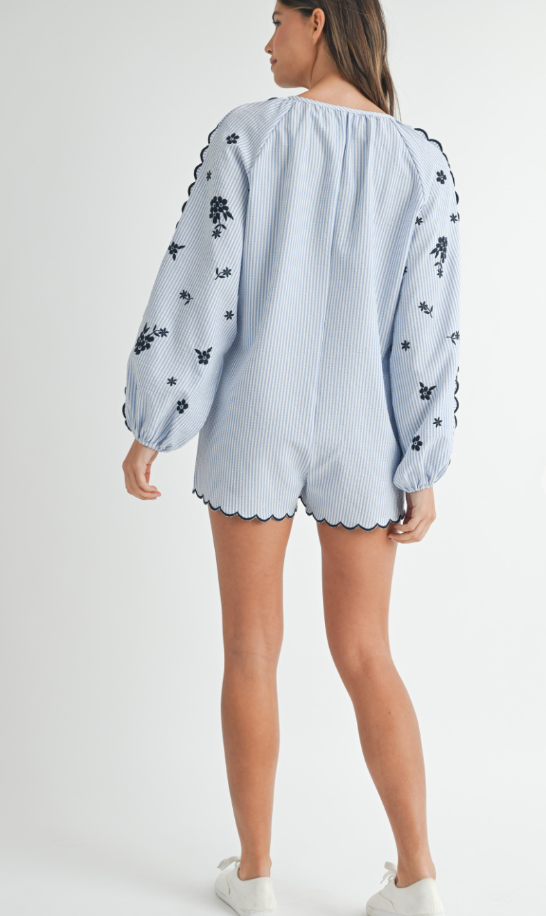 Seersucker Heart Pocket Romper