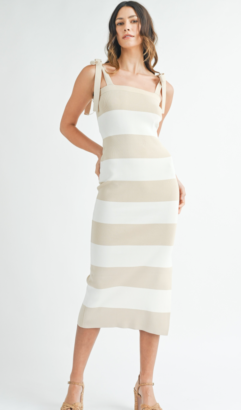 Kari Stripe Knit Midi Dress Taupe