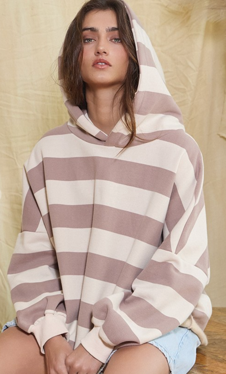 Taupe Stripe Hoodie