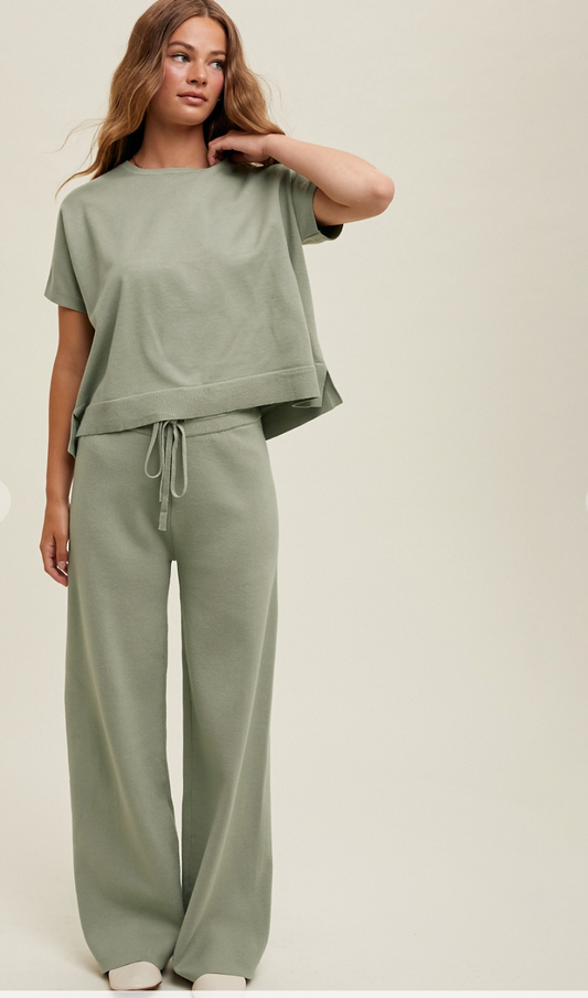 Sweater Top & Pants Set of 2 Sage