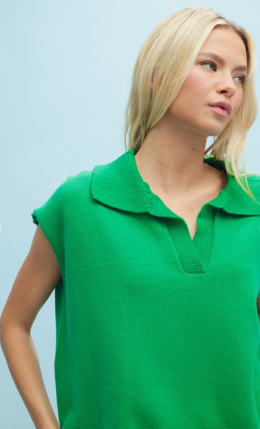 Julie Collared Knit Top Green