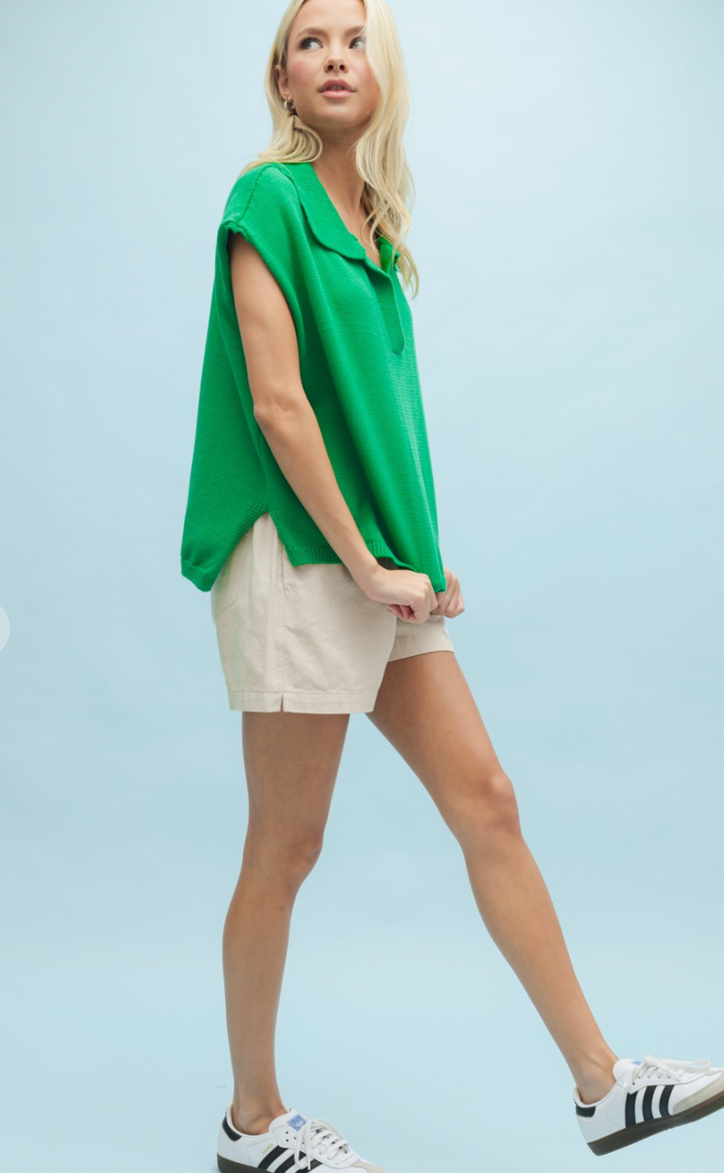 Julie Collared Knit Top Green