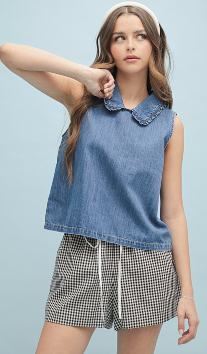 Denim Collared Top & Shorts Set of 2