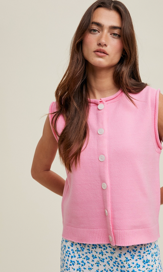 Rolled Hem Knit Vest Pink