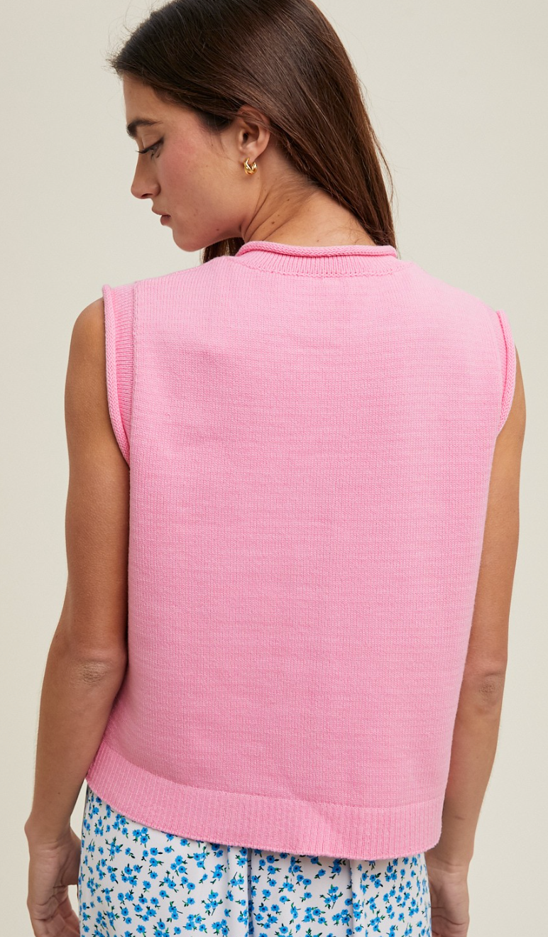 Rolled Hem Knit Vest Pink