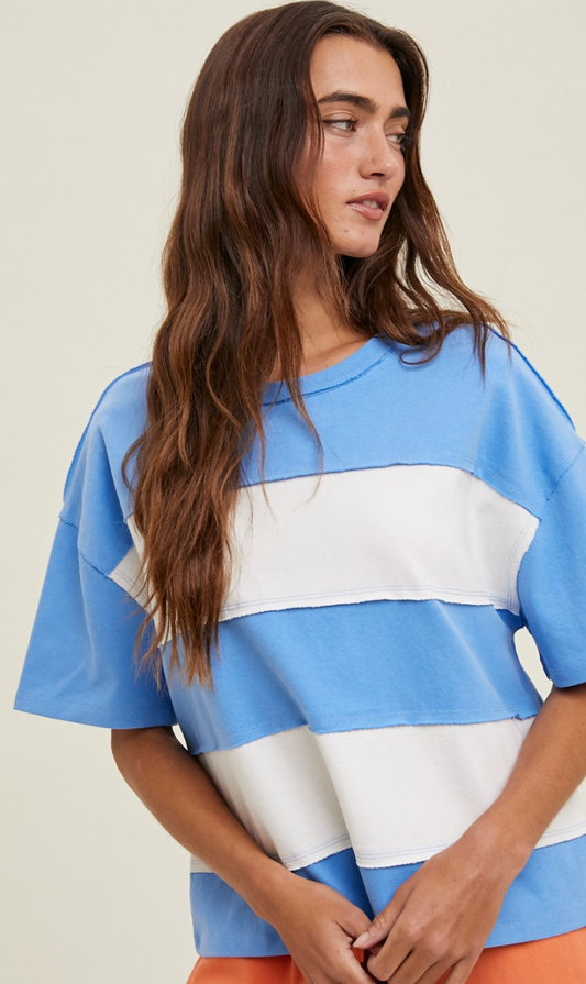 Blue/White Color Block Top