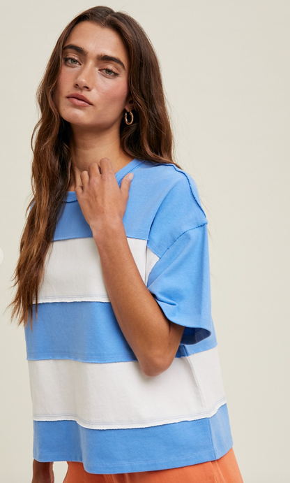 Blue/White Color Block Top