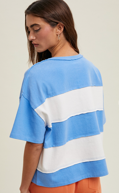 Blue/White Color Block Top