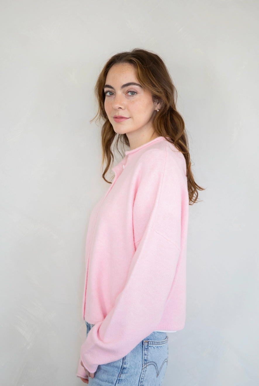 Baby Pink Button Up Sweater