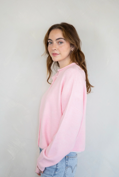 Baby Pink Button Up Sweater