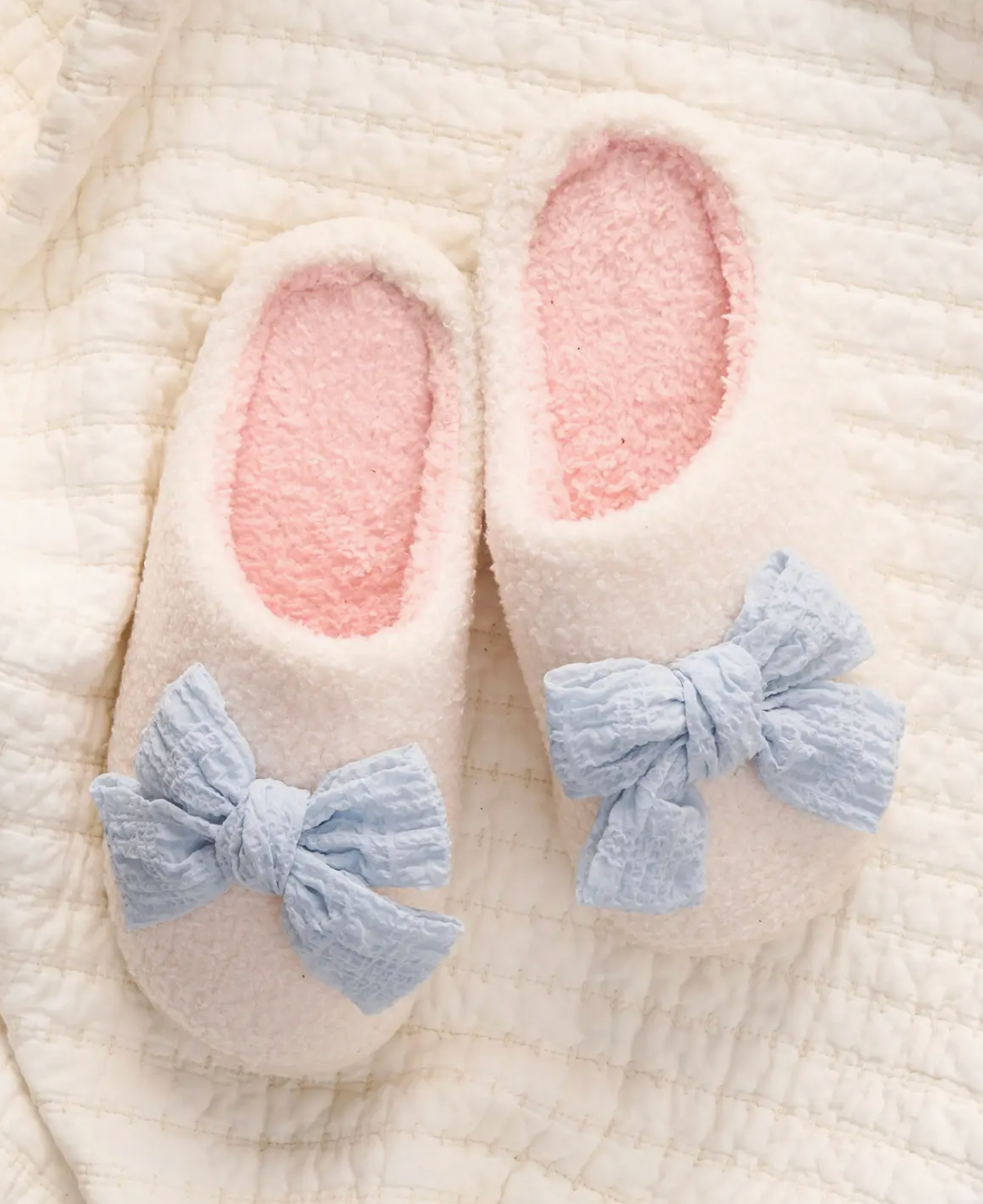 Bow Fuzzy Slippers - Blue