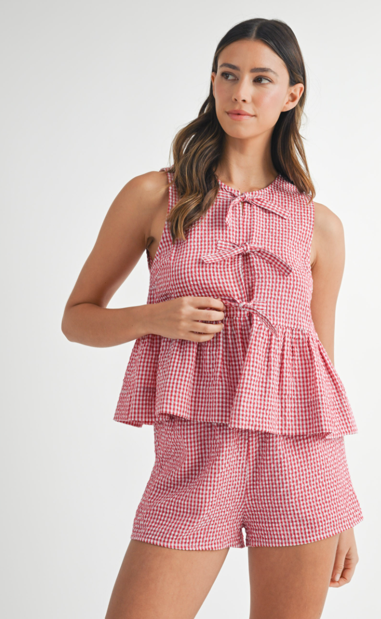 Gingham Front Tie Top & Shorts Set of 2