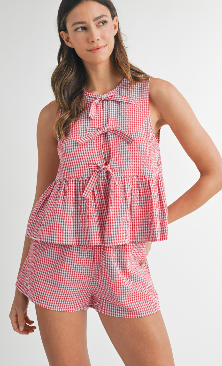 Gingham Front Tie Top & Shorts Set of 2