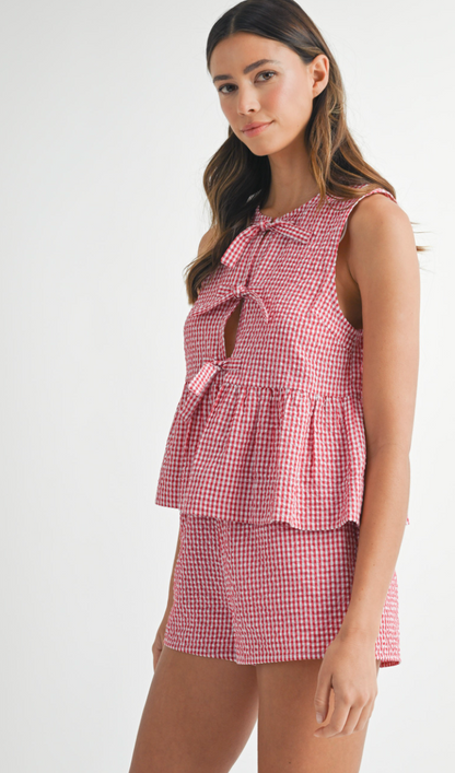 Gingham Front Tie Top & Shorts Set of 2