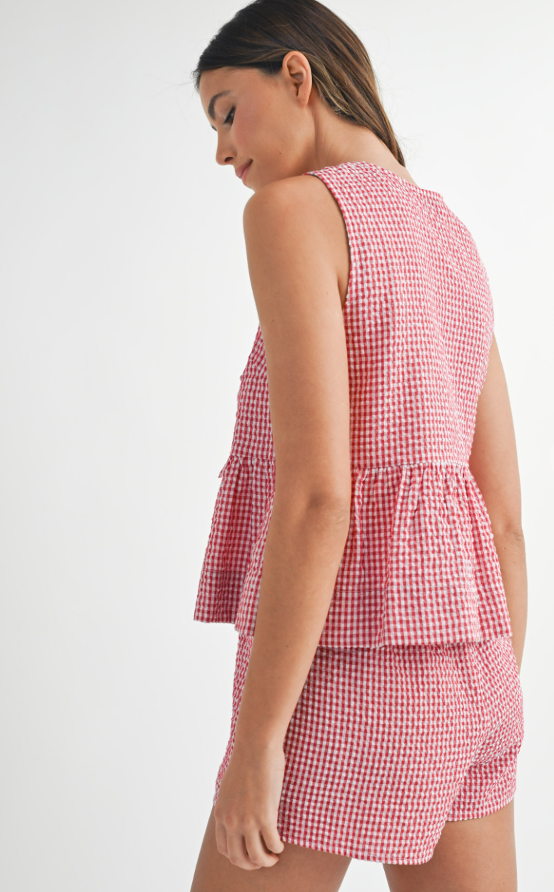 Gingham Front Tie Top & Shorts Set of 2