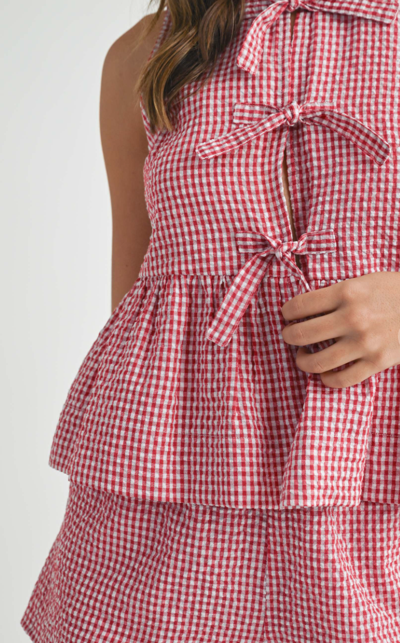 Gingham Front Tie Top & Shorts Set of 2