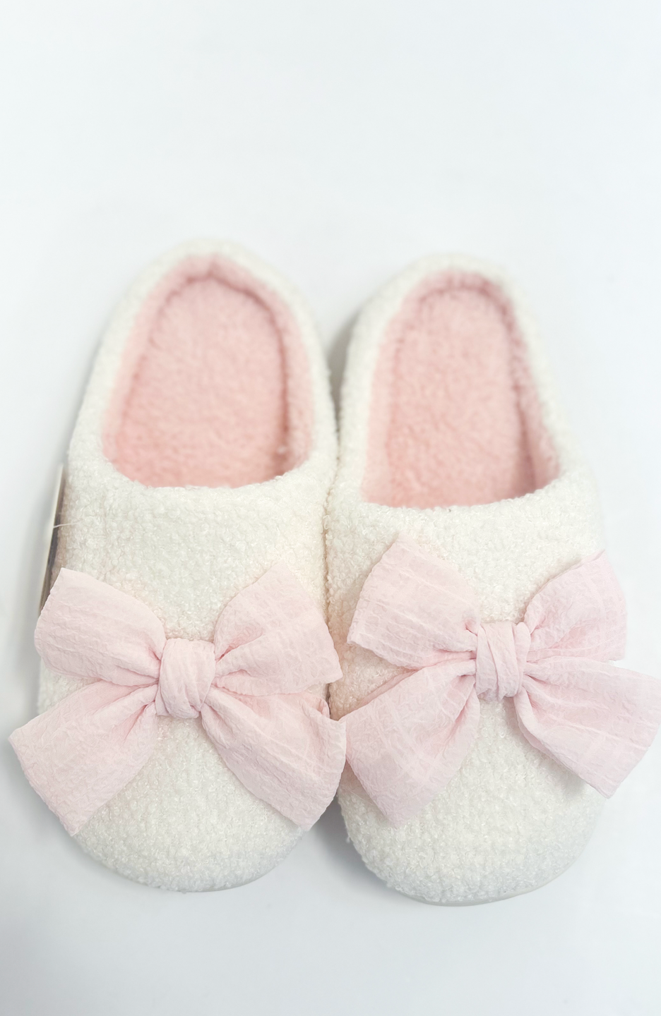 Bow Fuzzy Slippers - Pink