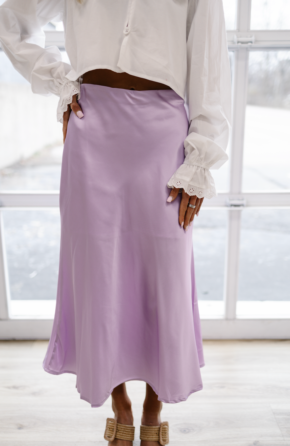 Lilac Satin Midi Skirt