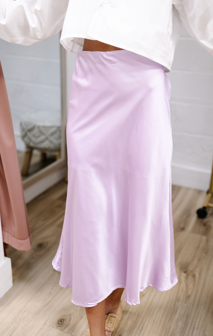 Lilac Satin Midi Skirt