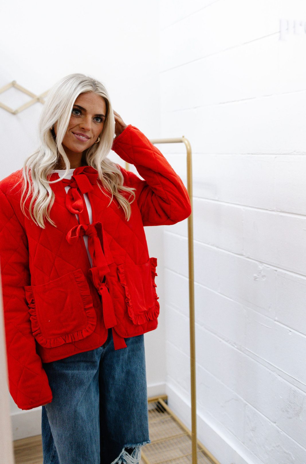 Red Tie Quilted Jacket