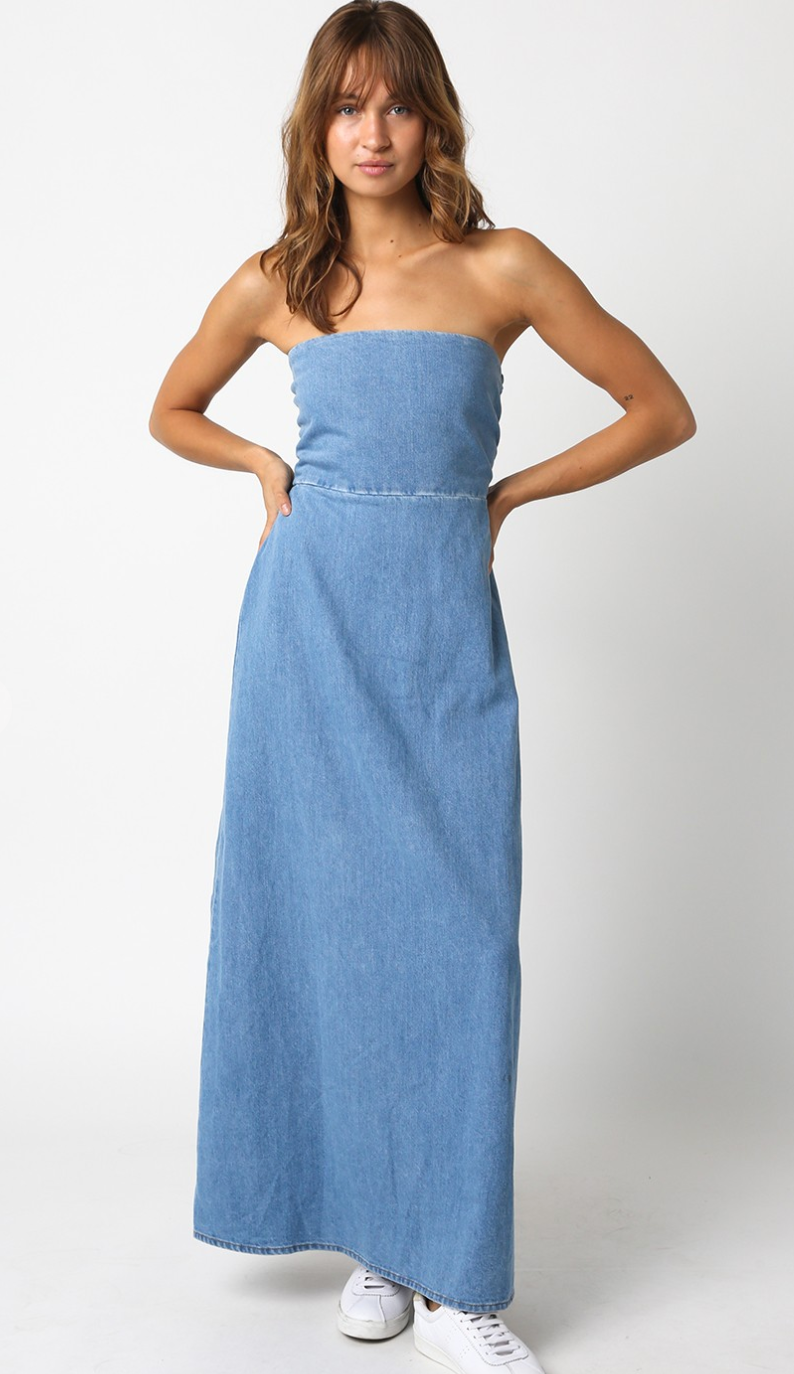 Denim Strapless Maxi Dress