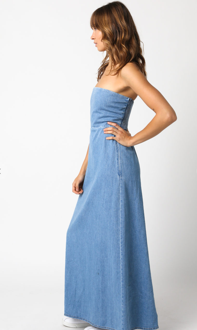 Denim Strapless Maxi Dress