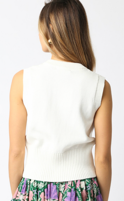 Front Ties Sweater Vest White