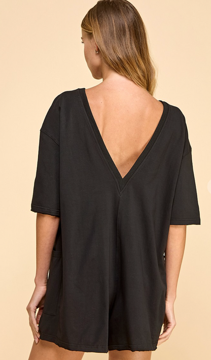 Molly V-Back Romper Black