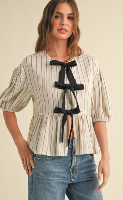 Pinstripe Tie Blouse