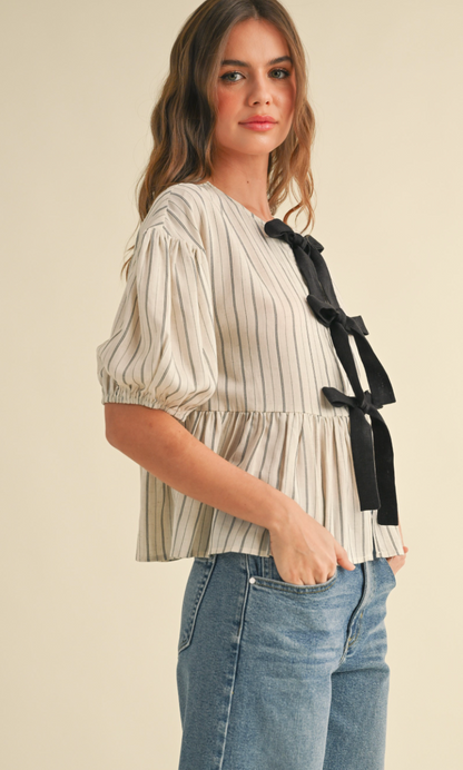 Pinstripe Tie Blouse