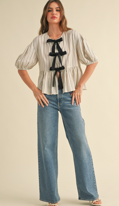 Pinstripe Tie Blouse