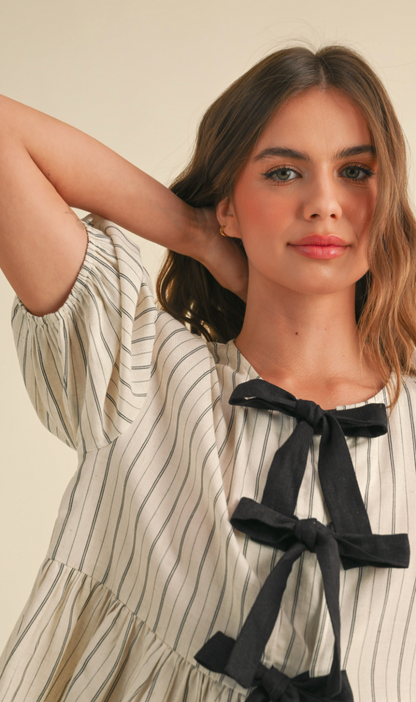 Pinstripe Tie Blouse