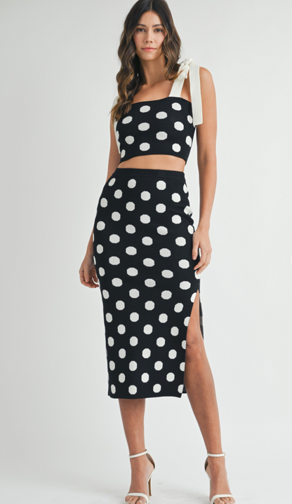 Polka Dot Knit Midi Skirt + Top Set of 2