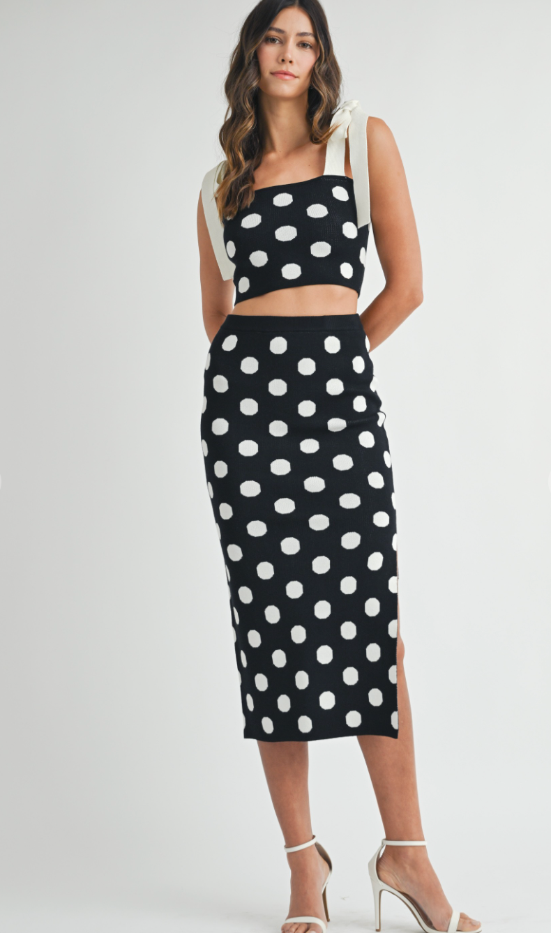 Polka Dot Knit Midi Skirt + Top Set of 2