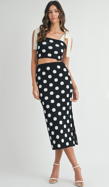 Polka Dot Knit Midi Skirt + Top Set of 2