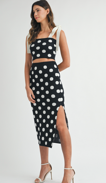 Polka Dot Knit Midi Skirt + Top Set of 2