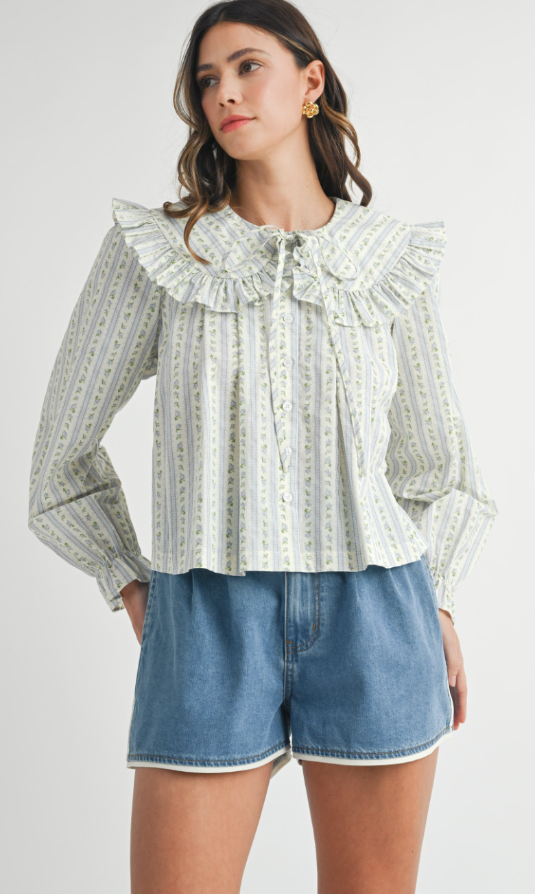 Peter Pan Floral Blouse Blue