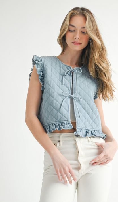 Denim Quilted Tie Vest