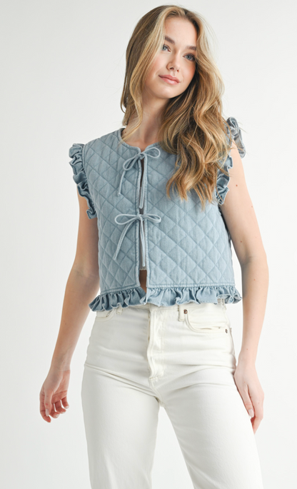 Denim Quilted Tie Vest