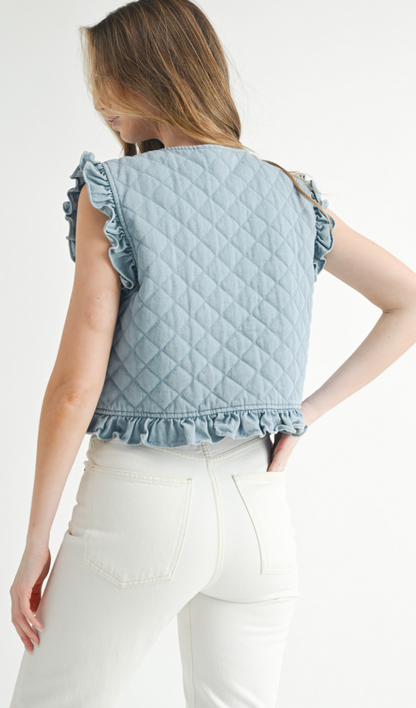 Denim Quilted Tie Vest