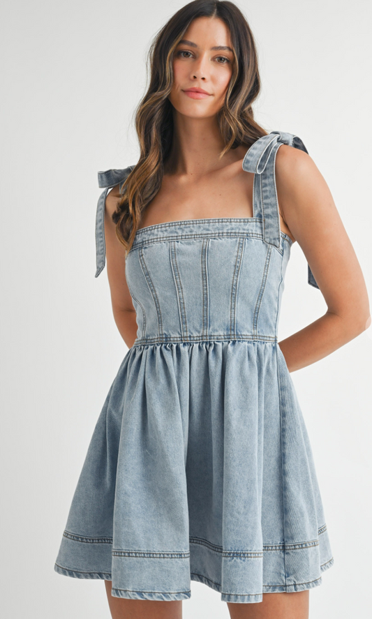 Kayla Tie Strap Denim Dress