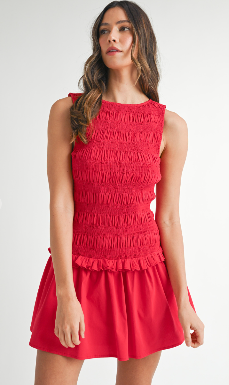 Smocked Waist Dress Red