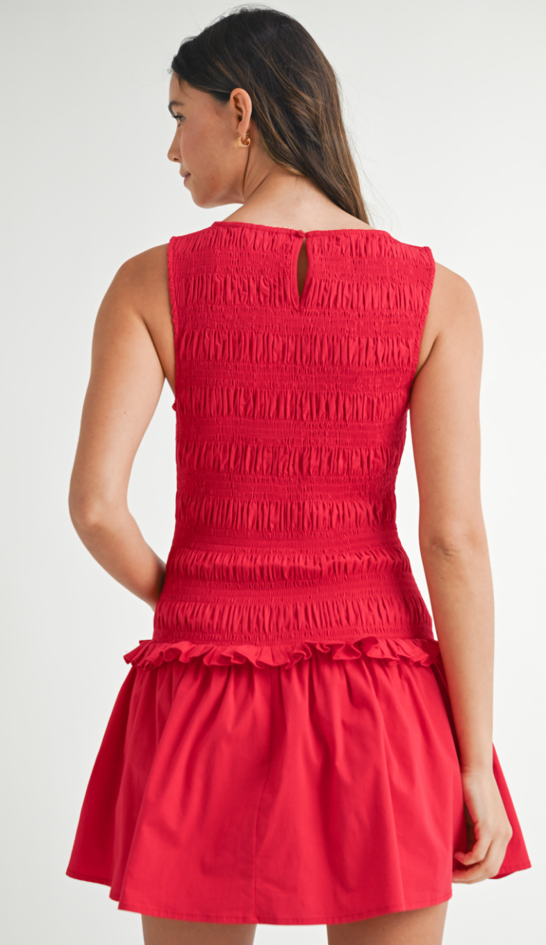 Smocked Waist Dress Red