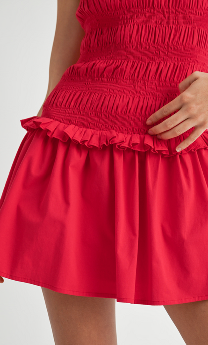 Smocked Waist Dress Red