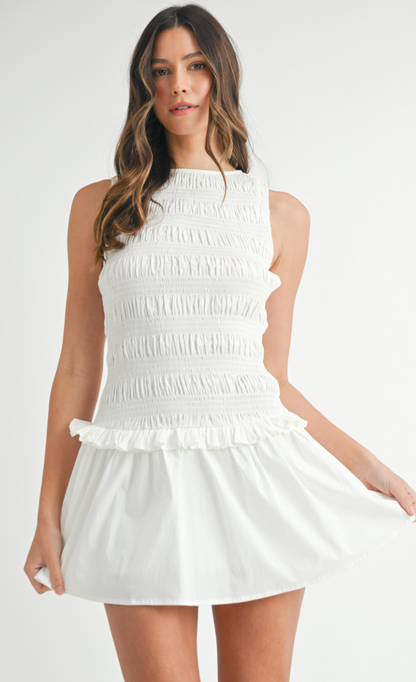 Smocked Waist Dress White