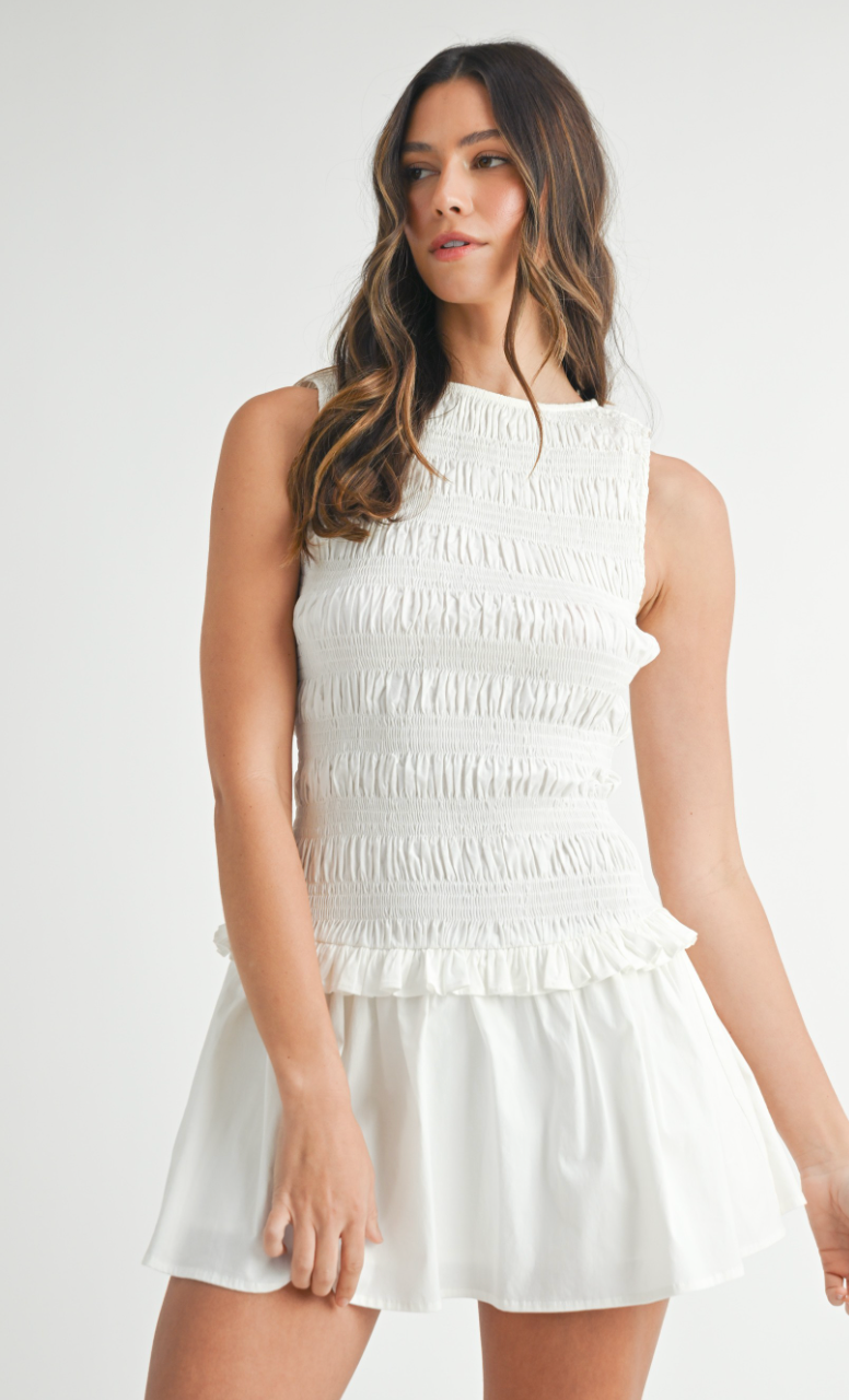 Smocked Waist Dress White